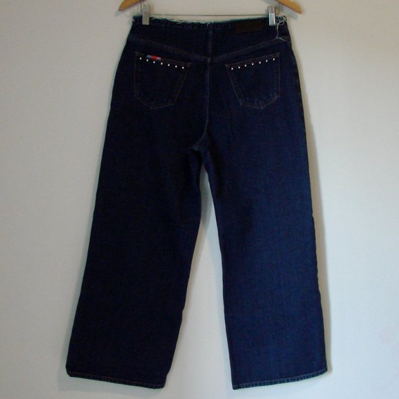 Sonia Rykiel Paris Ankle Crop Jeans Wide Leg High Rise Silver Studs EUR 40 or 31 - Picture 12 of 16